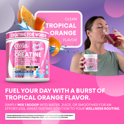 Creatine for Women | Creatine Monohydrate + BCAA Powder Myo-Inositol Collagen Biotin Hyaluronic Acid Folate L Glutamine Vitamin D3 Iron Zinc D-Chiro-Maca Digestion Shelf Builder By Clean Nutra