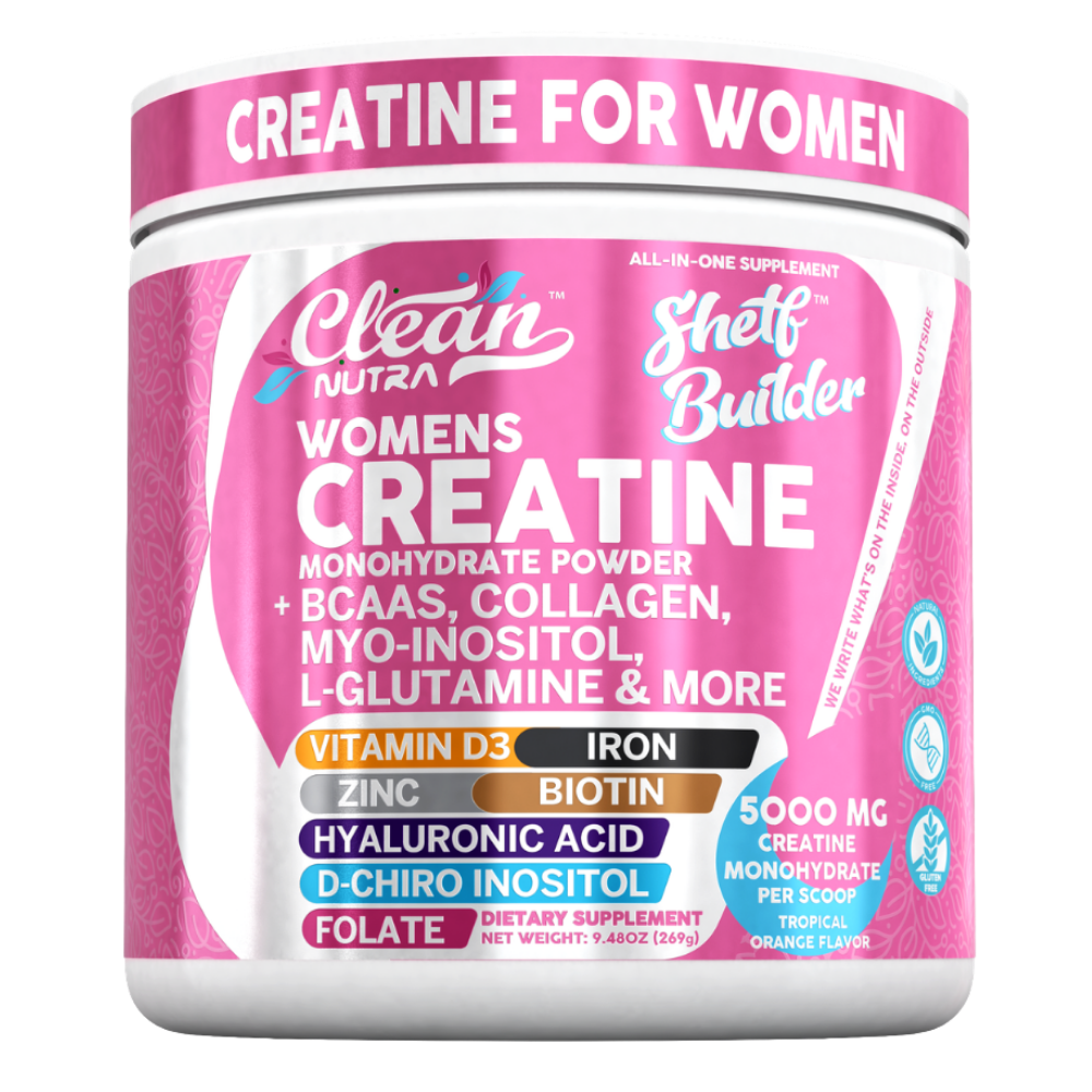 Creatine for Women | Creatine Monohydrate + BCAA Powder Myo-Inositol Collagen Biotin Hyaluronic Acid Folate L Glutamine Vitamin D3 Iron Zinc D-Chiro-Maca Digestion Shelf Builder By Clean Nutra