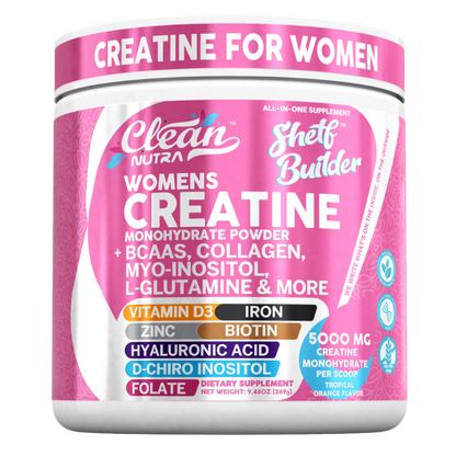 Creatine for Women | Creatine Monohydrate + BCAA Powder Myo-Inositol Collagen Biotin Hyaluronic Acid Folate L Glutamine Vitamin D3 Iron Zinc D-Chiro-Maca Digestion Shelf Builder By Clean Nutra