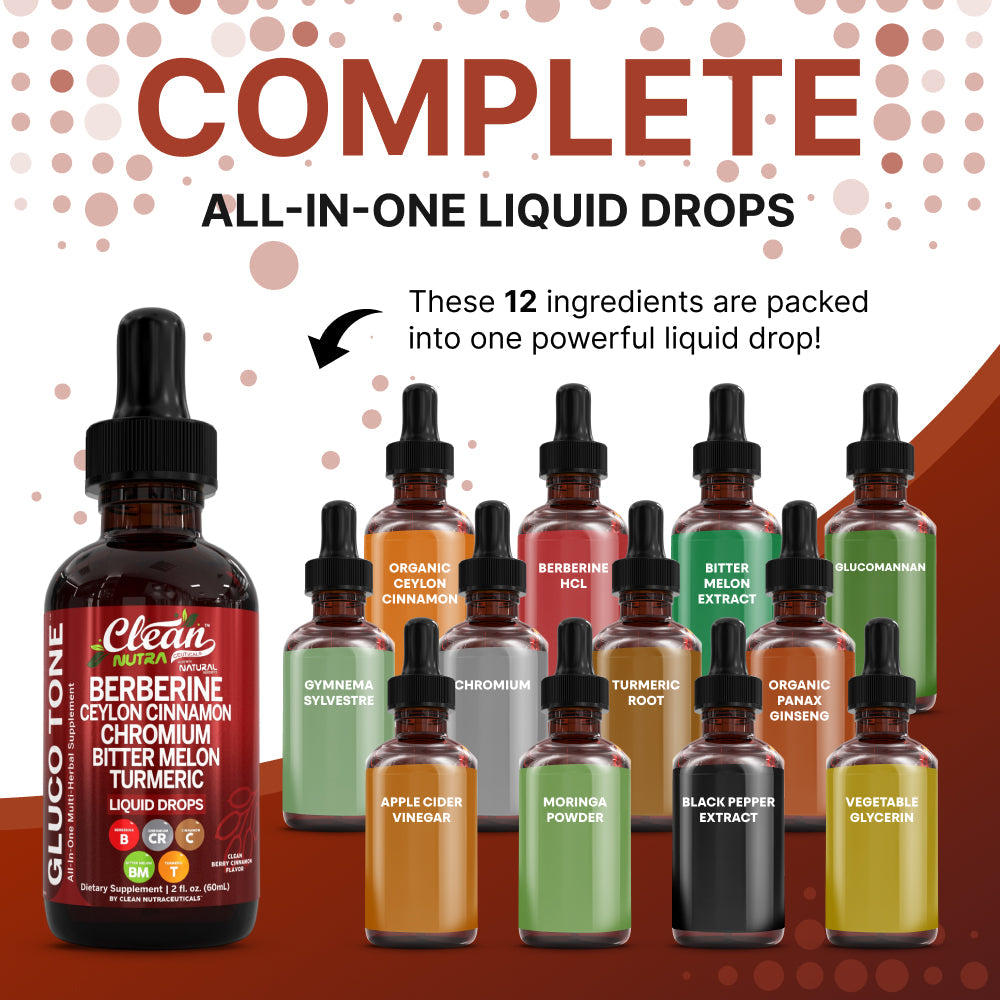 Clean Nutra Berberine with Ceylon Cinnamon Supplement Liquid Drops + Bitter Melon Extract, Glucomannan, Gymnema, Chromium, Turmeric, Organic Panax Ginseng, Moringa GLP-1 Support