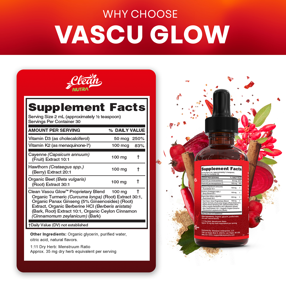 Clean Nutra Cayenne Pepper Drops Supplement Liquid + Hawthorn Berry, Vitamin D3 K2 Beet Root Powder, Ceylon Cinnamon, Turmeric Curcumin, Organic Panax Ginseng, Berberine Extract 1 Pack
